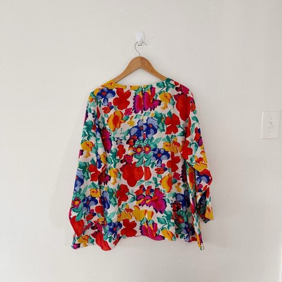 Vintage Victoria's Secret Women's 100% Silk Floral Button Down Top Size Large - Picture 2 of 4